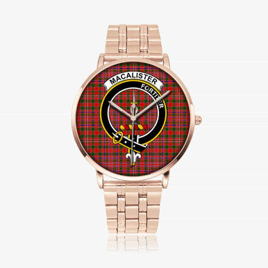 Scottish MacAlister Clan Crest Tartan Instafamous Steel Quartz Watches Tartan Plaid Rose Gold 1