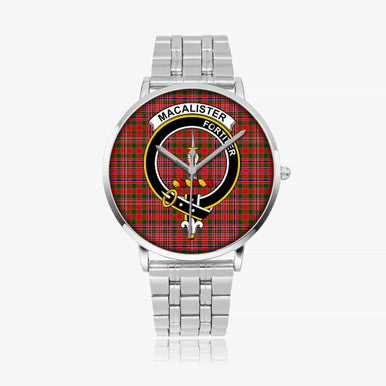 Scottish MacAlister Clan Crest Tartan Instafamous Steel Quartz Watches Tartan Plaid Silver 1