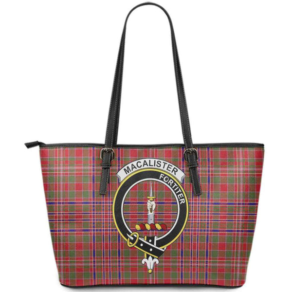 Scottish MacAlister Clan Crest Tartan Leather Tote Tartan Plaid