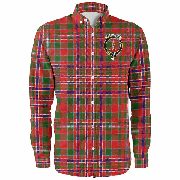 Scottish MacAlister Clan Crest Tartan Long Sleeve Shirt Front Side Tartan Plaid