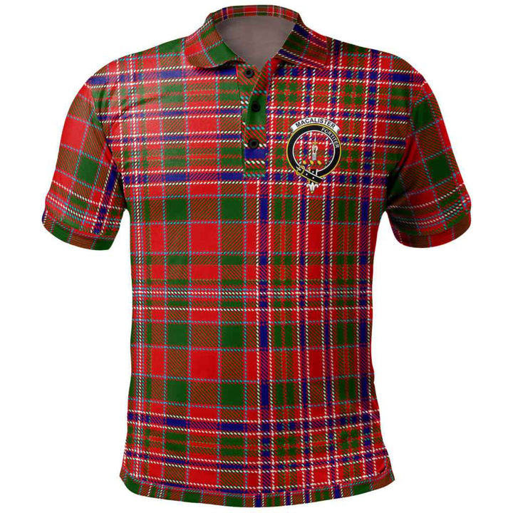 Scottish MacAlister Clan Crest Tartan Polo Shirt Front Side Tartan Plaid
