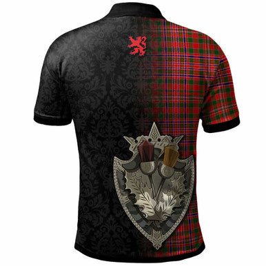 Scottish MacAlister Clan Crest Tartan Polo Shirt - Half Thistle Flowers Celtic Design Back Side Tartan Plaid