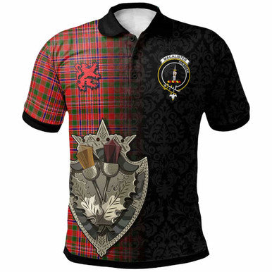Scottish MacAlister Clan Crest Tartan Polo Shirt - Half Thistle Flowers Celtic Design Front Side Tartan Plaid