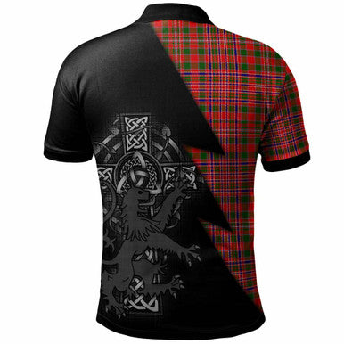 Scottish MacAlister Clan Crest Tartan Polo Shirt - Lion Rampant Celtic Cross Flash Style Back Side Tartan Plaid