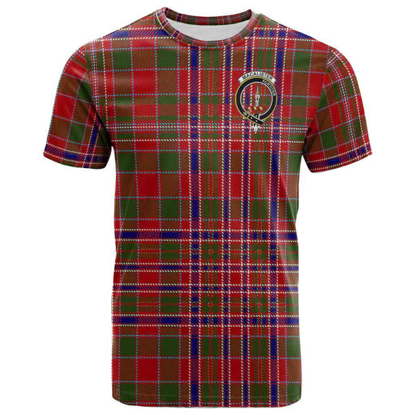 Scottish MacAlister Clan Crest Tartan T-Shirt Front Side Tartan Plaid