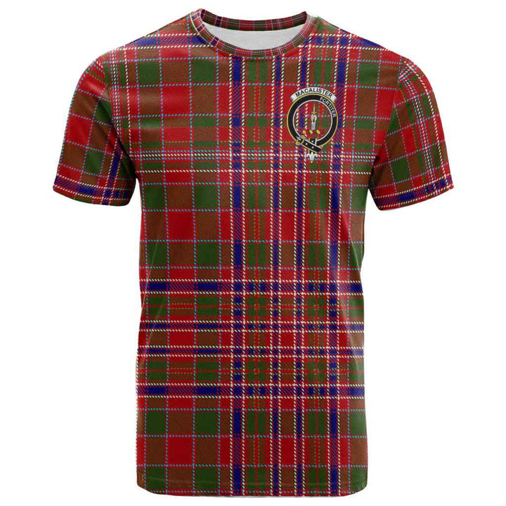 Scottish MacAlister Clan Crest Tartan T-Shirt Front Side Tartan Plaid