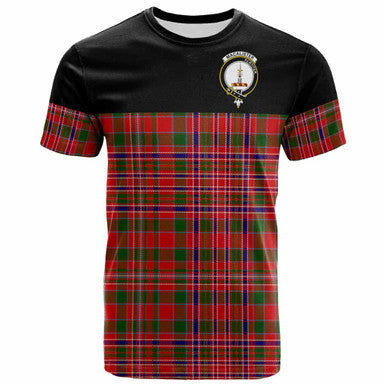 Scottish MacAlister Clan Crest Tartan T-Shirt - Horizontal Style Front Side Tartan Plaid
