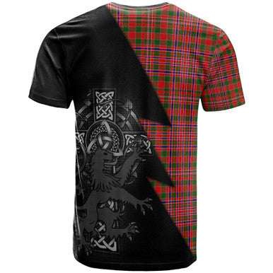 Scottish MacAlister Clan Crest Tartan T-Shirt - Lion Rampant Celtic Cross Flash Style Back Side Tartan Plaid