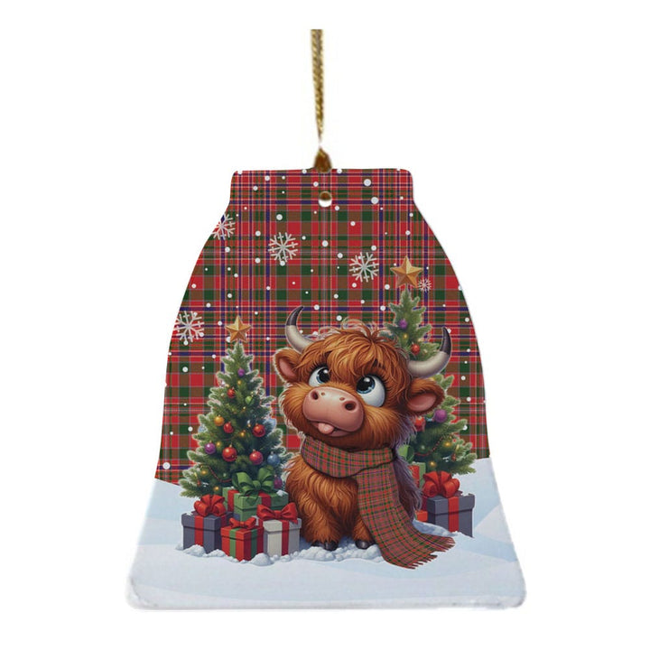 Scottish MacAlister Modern Clan Tartan Ceramic Ornament Cute Highland Cow Christmas Bell Style Tartan Plaid
