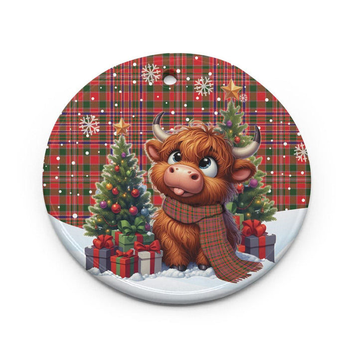 Scottish MacAlister Modern Clan Tartan Ceramic Ornament Cute Highland Cow Christmas Circle Style Tartan Plaid