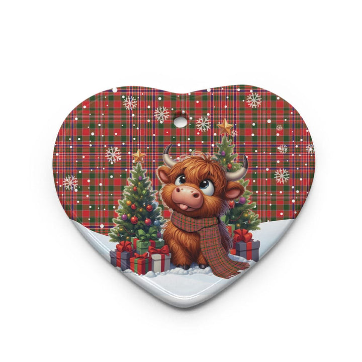 Scottish MacAlister Modern Clan Tartan Ceramic Ornament Cute Highland Cow Christmas Heart Style Tartan Plaid