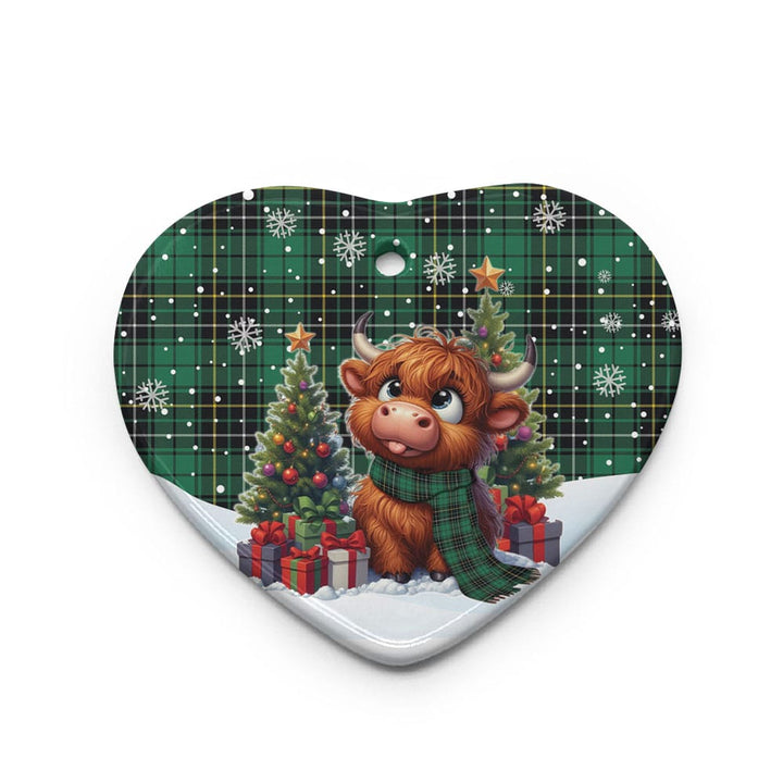 Scottish MacAlpine Ancient Clan Tartan Ceramic Ornament Cute Highland Cow Christmas Heart Style Tartan Plaid