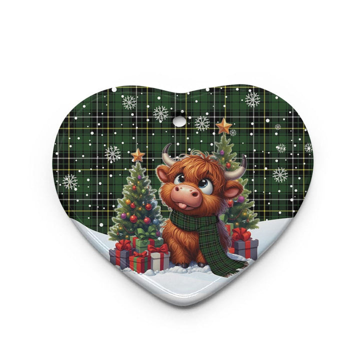 Scottish MacAlpine Modern Clan Tartan Ceramic Ornament Cute Highland Cow Christmas Heart Style Tartan Plaid
