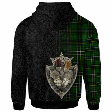 Scottish MacAlpine Modern Clan Tartan Hoodie - Half Thistle Flowers Celtic Design Back Side Tartan Plaid