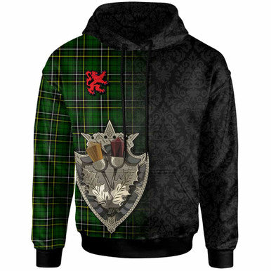 Scottish MacAlpine Modern Clan Tartan Hoodie - Half Thistle Flowers Celtic Design Front Side Tartan Plaid