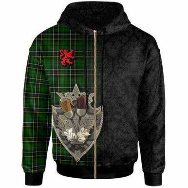 Scottish MacAlpine Modern Clan Tartan Hoodie - Half Thistle Flowers Celtic Design Zip-up Tartan Plaid