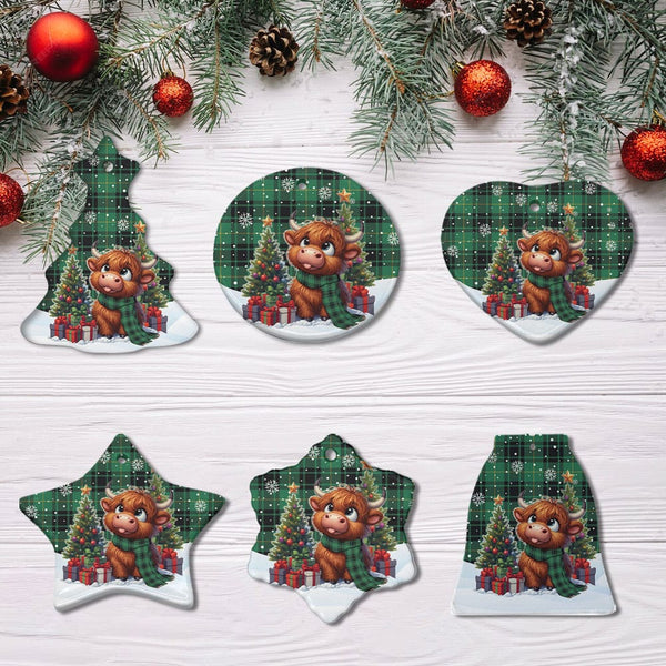 Scottish MacArthur Ancient Clan Tartan Ceramic Ornament Cute Highland Cow Christmas All Style Tartan Plaid