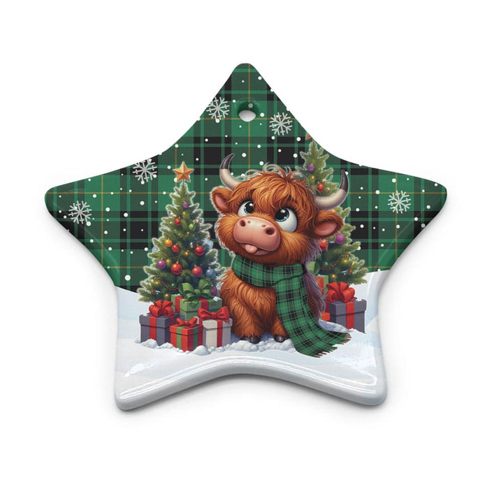 Scottish MacArthur Ancient Clan Tartan Ceramic Ornament Cute Highland Cow Christmas Star Style Tartan Plaid