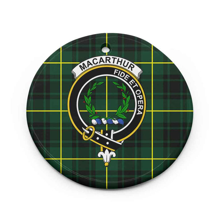 Scottish MacArthur Clan Crest Tartan Ceramic Ornament Circle Shape Tartan Plaid