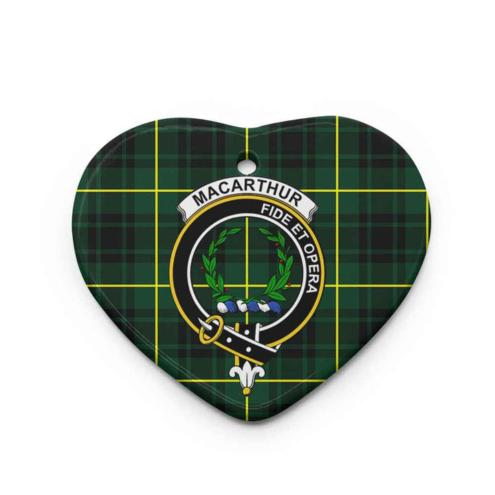 Scottish MacArthur Clan Crest Tartan Ceramic Ornament Heart Shape Tartan Plaid