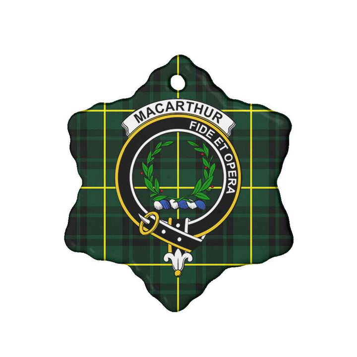 Scottish MacArthur Clan Crest Tartan Ceramic Ornament Snow Flake Shape Tartan Plaid