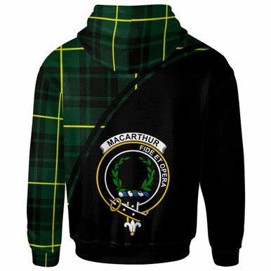 Scottish MacArthur Clan Crest Tartan Curve Hoodie Back Side Tartan Plaid