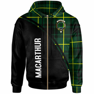 Scottish MacArthur Clan Crest Tartan Curve Hoodie Zip-up Tartan Plaid