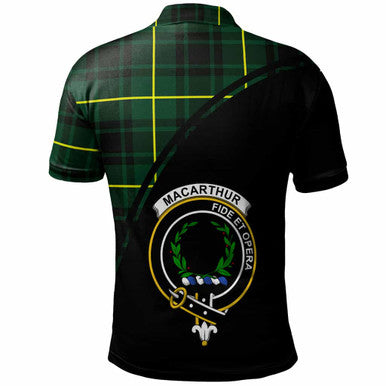 Scottish MacArthur Clan Crest Tartan Curve Polo Shirt Back Side Tartan Plaid