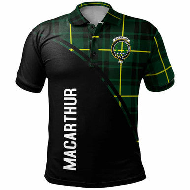 Scottish MacArthur Clan Crest Tartan Curve Polo Shirt Front Side Tartan Plaid