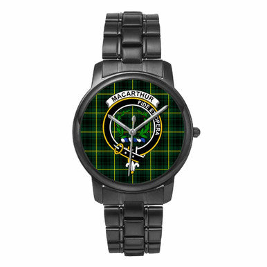 Scottish MacArthur Clan Crest Tartan Folding Clasp Steel Quartz Watches Tartan Plaid Black 1