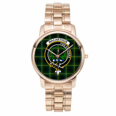 Scottish MacArthur Clan Crest Tartan Folding Clasp Steel Quartz Watches Tartan Plaid Rose Gold 1