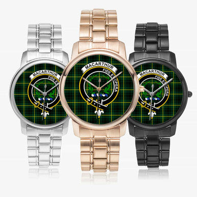 Scottish MacArthur Clan Crest Tartan Folding Clasp Steel Quartz Watches Tartan Plaid All