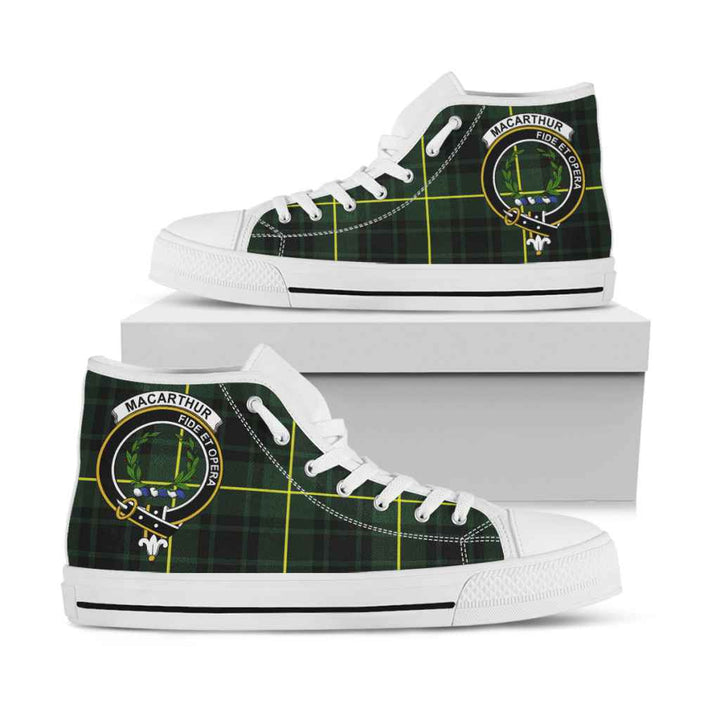 Scottish MacArthur Clan Crest Tartan High Top Shoes White Sole Tartan Plaid