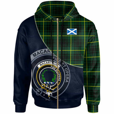 Scottish MacArthur Clan Crest Tartan Hoodie - Bend Style Zip-up Tartan Plaid