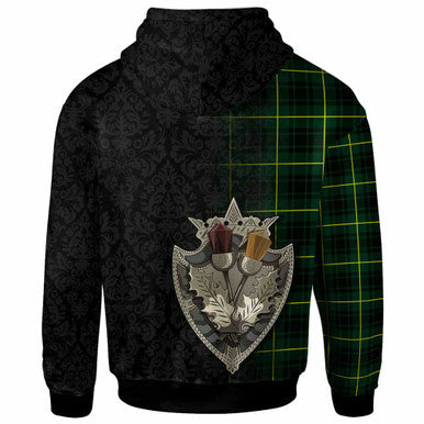 Scottish MacArthur Clan Crest Tartan Hoodie - Half Thistle Flowers Celtic Design Back Side Tartan Plaid
