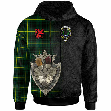 Scottish MacArthur Clan Crest Tartan Hoodie - Half Thistle Flowers Celtic Design Front Side Tartan Plaid
