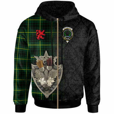 Scottish MacArthur Clan Crest Tartan Hoodie - Half Thistle Flowers Celtic Design Zip-up Tartan Plaid