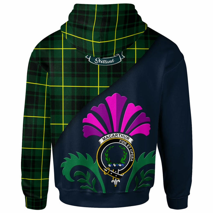 Scottish MacArthur Clan Crest Tartan Hoodie - Scotland Thistle Style Back Side Tartan Plaid