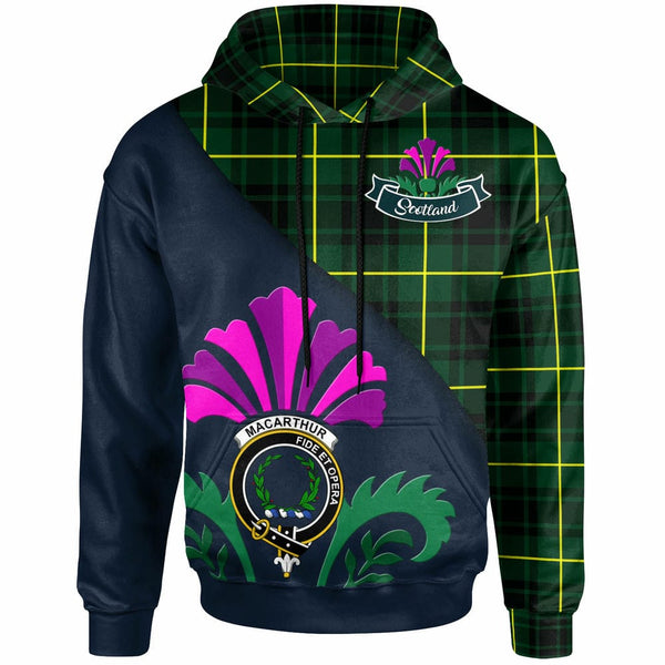 Scottish MacArthur Clan Crest Tartan Hoodie - Scotland Thistle Style Front Side Tartan Plaid