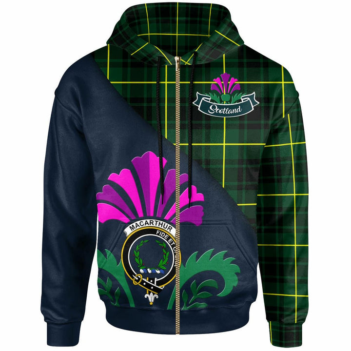 Scottish MacArthur Clan Crest Tartan Hoodie - Scotland Thistle Style Zip-up Tartan Plaid