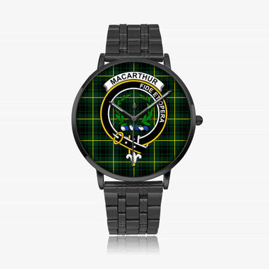 Scottish MacArthur Clan Crest Tartan Instafamous Steel Quartz Watches Tartan Plaid Black 1