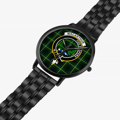 Scottish MacArthur Clan Crest Tartan Instafamous Steel Quartz Watches Tartan Plaid Black 2