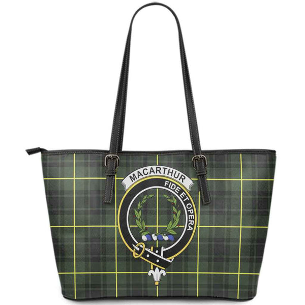 Scottish MacArthur Clan Crest Tartan Leather Tote Tartan Plaid