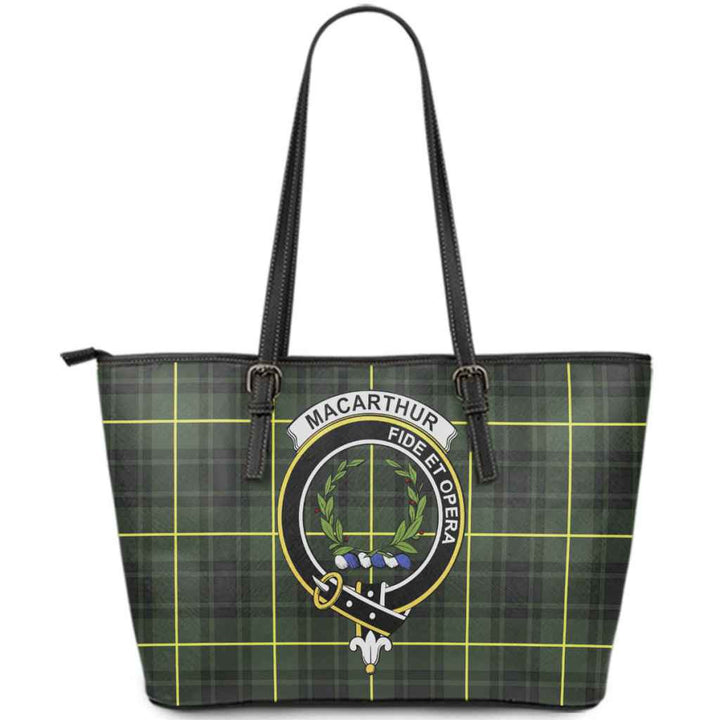Scottish MacArthur Clan Crest Tartan Leather Tote Tartan Plaid