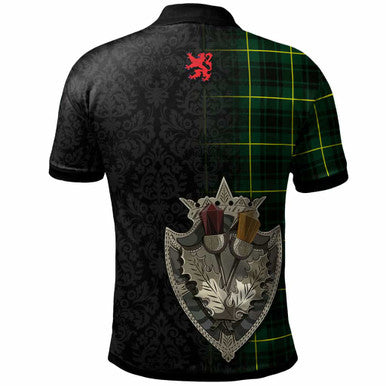 Scottish MacArthur Clan Crest Tartan Polo Shirt - Half Thistle Flowers Celtic Design Back Side Tartan Plaid