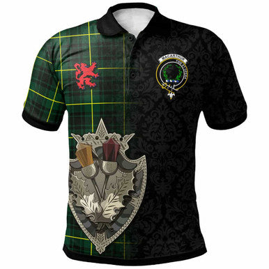 Scottish MacArthur Clan Crest Tartan Polo Shirt - Half Thistle Flowers Celtic Design Front Side Tartan Plaid