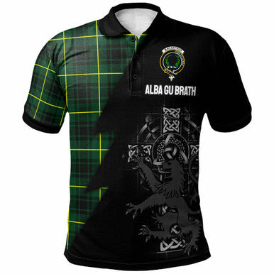 Scottish MacArthur Clan Crest Tartan Polo Shirt - Lion Rampant Celtic Cross Flash Style Front Side Tartan Plaid