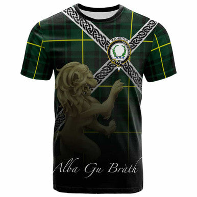 Scottish MacArthur Clan Crest Tartan T-Shirt - Celtic With Scotland Lion Front Side Tartan Plaid