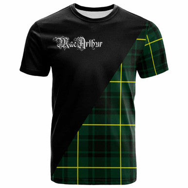 Scottish MacArthur Clan Crest Tartan T-Shirt - Military Logo Front Side Tartan Plaid