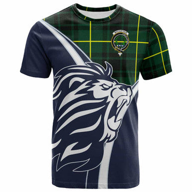 Scottish MacArthur Clan Crest Tartan T-Shirt - Scottish Flag With Lion Front Side Tartan Plaid